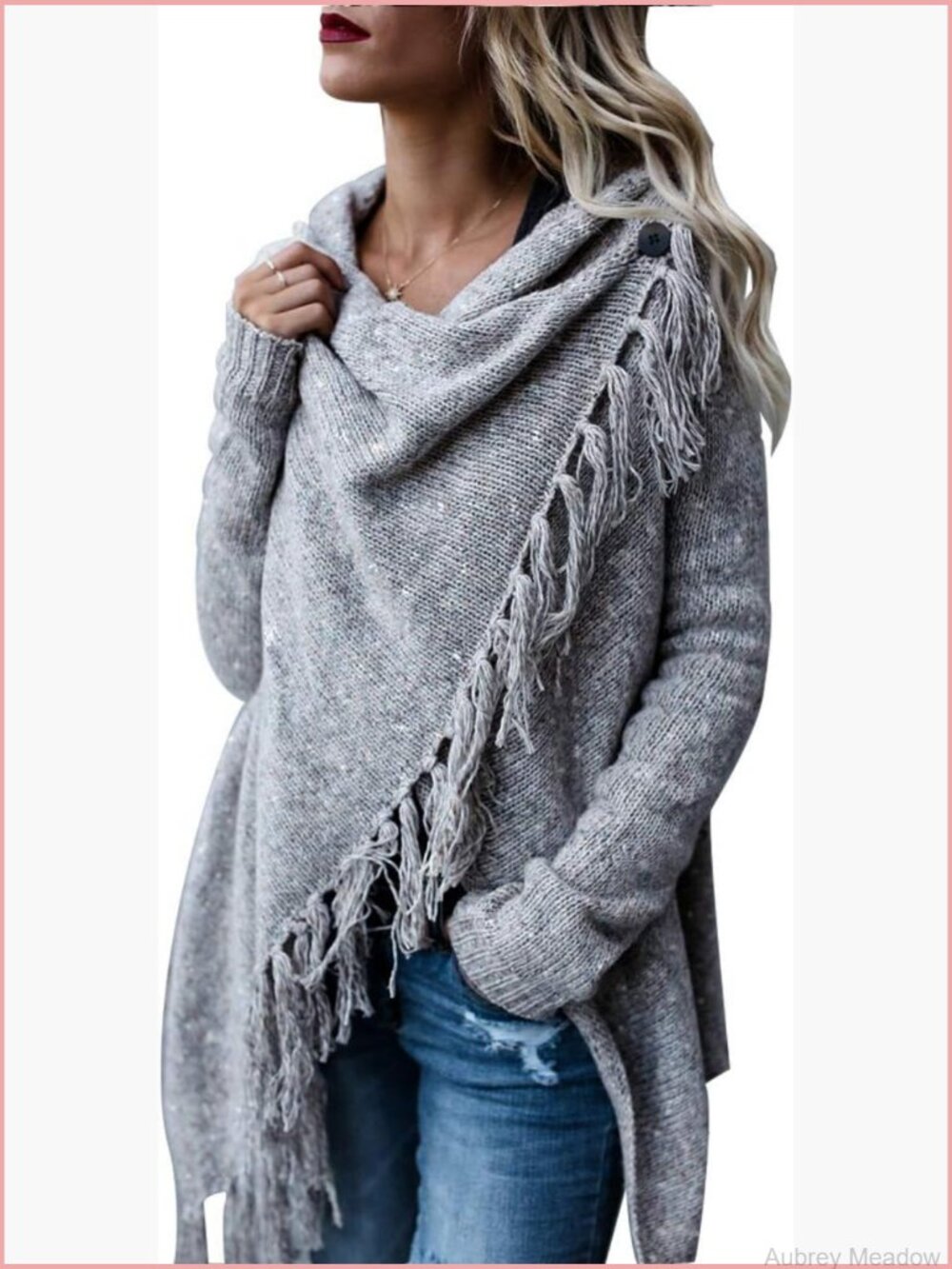 Tassel Hem Chunky Knit Cardigan Sweater Coat Poncho Open Front Long